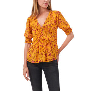 1.STATE Floral Pintuck Front Top Golden Daze Size XS